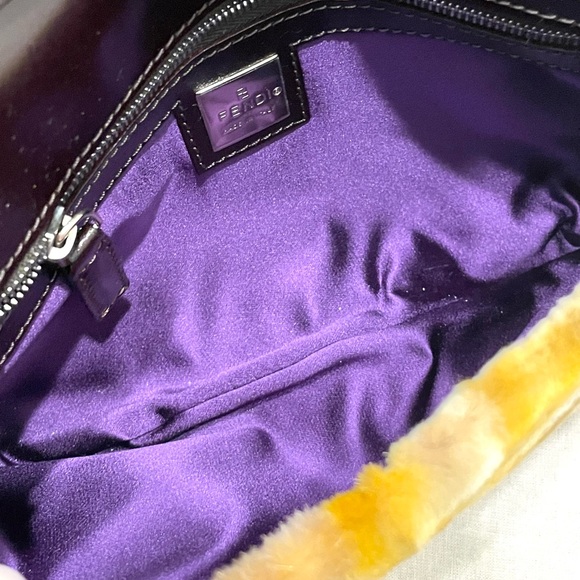FENDI NWT RARE Fur Vintage Leather Multicolor Silver Yellow Small Baguette Purse - Picture 13 of 15